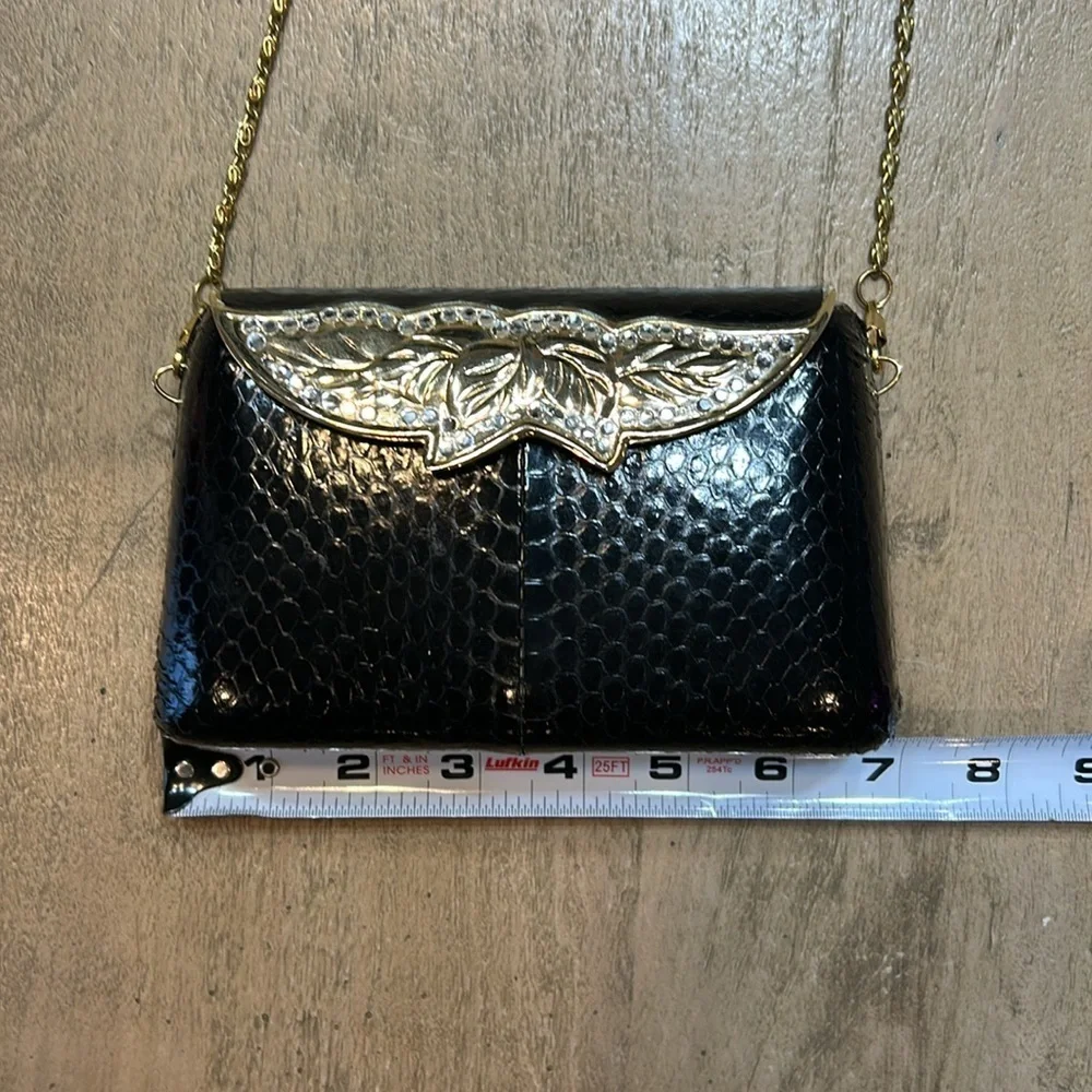 Sasha vintage purse, black with gold tones and rhinestones. - Picture 2 of 6